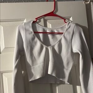White Ribbed Long Sleeve Top